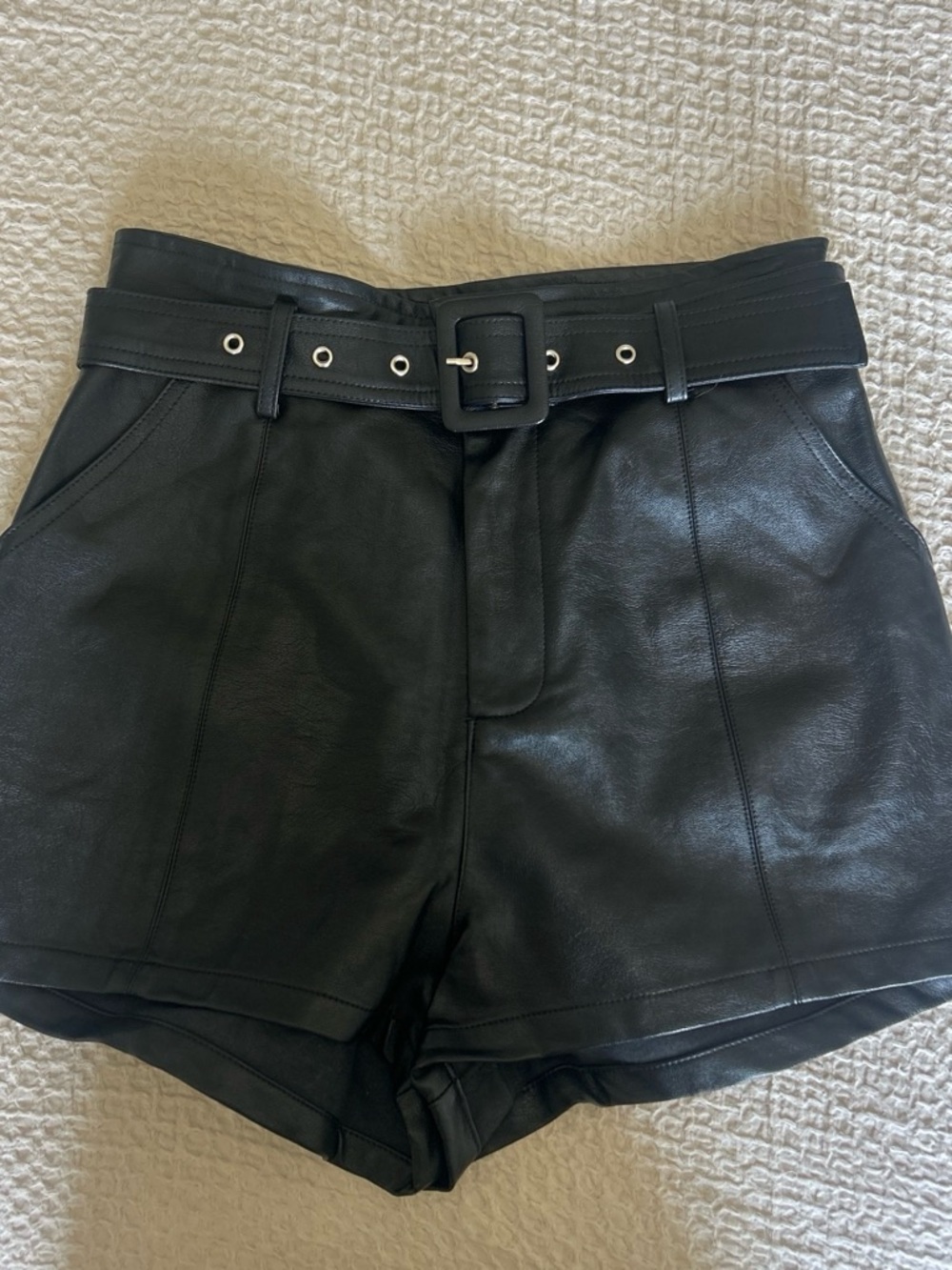 Altar'd State Black High-Waist Faux Leather Belted Shorts